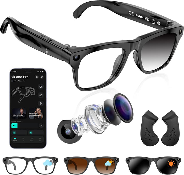 AI Smart Glasses with 4K Video Recording & 8MP Camera Bluetooth 5.4 Open Ear Audio, Built-In AI Assistant & Real-Time Translation, Lightweight Smart Eyewear for Men Women
