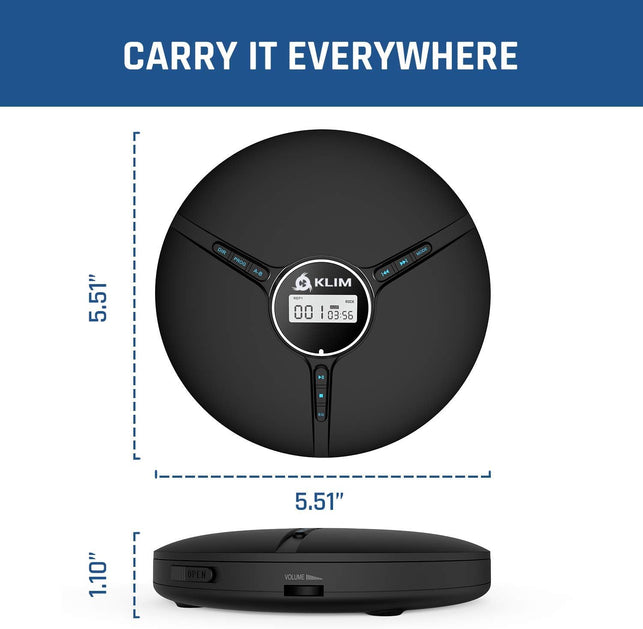 KLIM Discman Portable CD Player with Headphones, Built-In Battery - New - CD Players for Home, Car - Compatible W/Sd Card, CD, CD-R, CD-RW, MP3, WMA - 5 EQ Effects - Walkman CD Player - Black