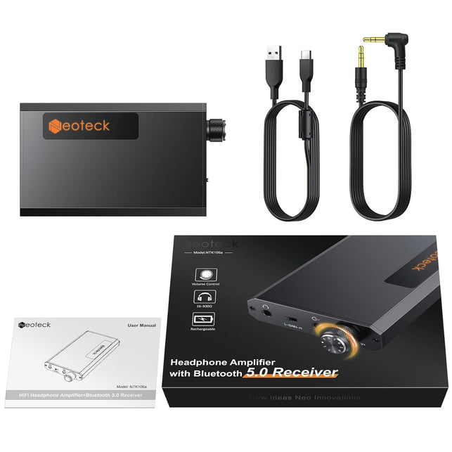 Neoteck Portable 3.5Mm Headphone Amplifier with Bluetooth 5.0 Receiver, Two-Stage Gain Switch, 16-300 Ohm Hifi Earphone Amp, Aluminum Matte Surface