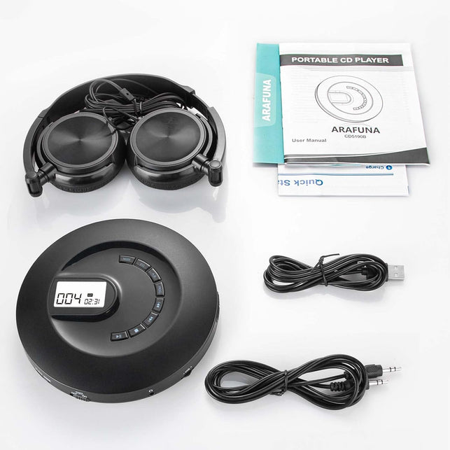 CD Player Portable, Rechargeable Portable CD Player for Car and Travel, Small CD Player with Headphone and Anti-Skip/Shockproof, Personal CD Player with LCD Display, AUX Cable, Backlight