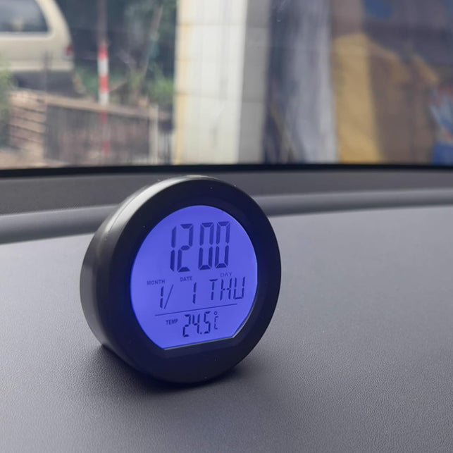 Car Dashboard Clock with Automatic Backlight at Night, Fahrenheit Temperature, 12/24 Hour Format Time, Calendar for Car Truck Office Home and Outdoor Camping (Includes Battery)