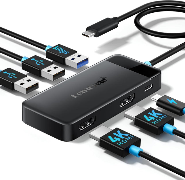 Lemorele 6-In-1 USB C Docking Station Monitor with Dual HDMI 4K30Hz Display
