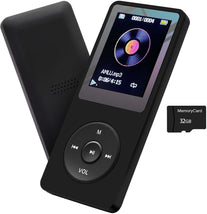 Arungo MP3 Player 32GB with Speaker FM Radio Earphone Portable Hifi Lossless Sound MP3 Mini Music Player Voice Recorder E-Book HD Screen 1.8 Inch Black Support up to 128GB