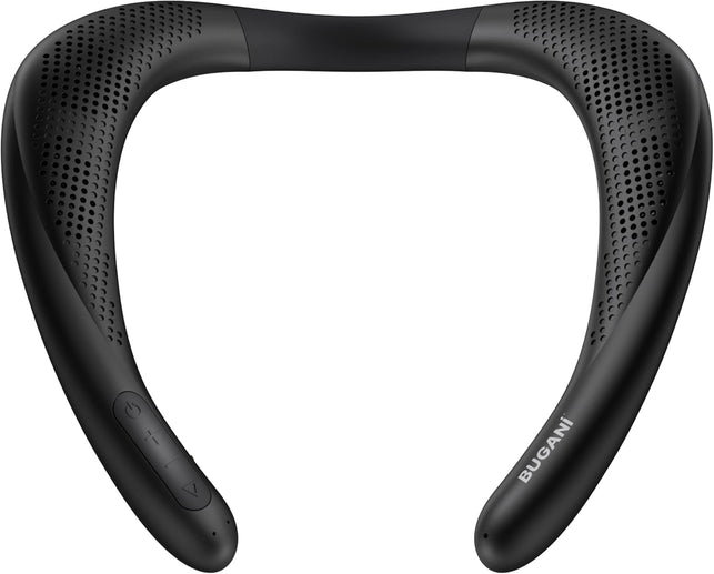 BUGANI Neckband Bluetooth Speaker, Wireless Neck Speaker True 3D Stereo Sound, Lightweight Personal Body Speakers with 24H Playtime, Waterproof Shoulder Speaker Built-In Mic, Comfortable Design, Black