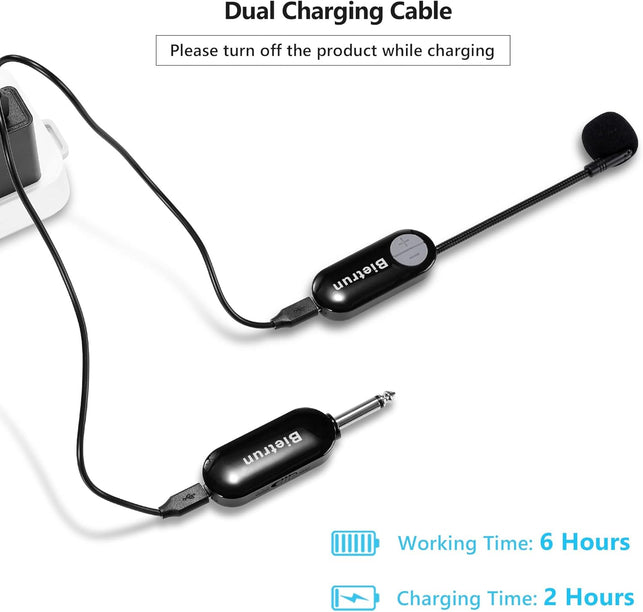 Bietrun Wireless Microphone Headset with 1/4''Plug, 165Ft Range, UHF Wireless Headset Mic & Handheld Mic 2 in 1, for Karaoke Speaker, Amplifier, Speakers, PA System, Teaching, Fitness (Black)