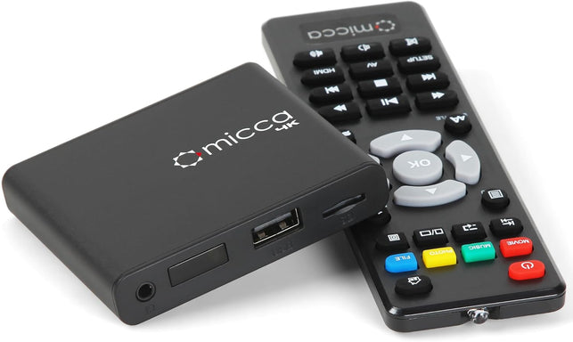 Micca 4K Ultra-Hd Digital Media Player for USB Drives and Microsd Cards, Digital Signage, H.265/HEVC H.264/AVC MP4 MKV Videos MP3 Music JPG Photos, 4K HDMI, Analog AV, Auto Play and Resume