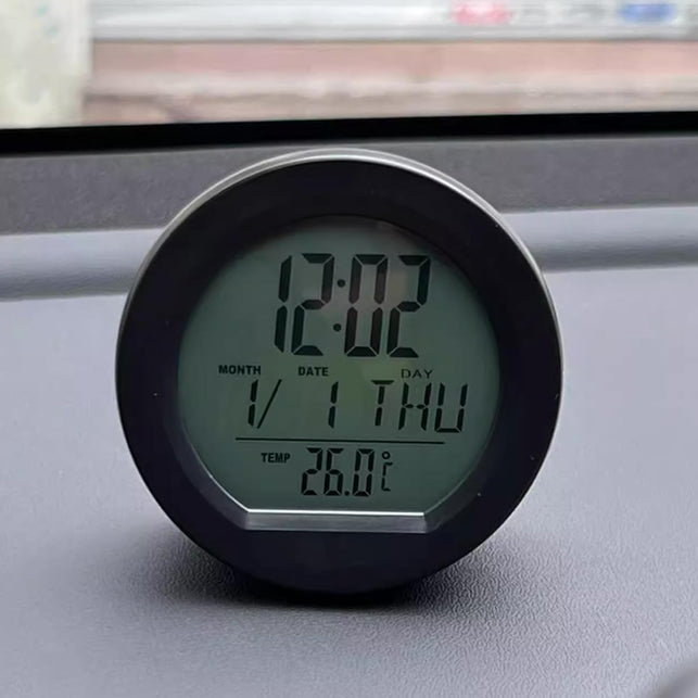 Car Dashboard Clock with Automatic Backlight at Night, Fahrenheit Temperature, 12/24 Hour Format Time, Calendar for Car Truck Office Home and Outdoor Camping (Includes Battery)