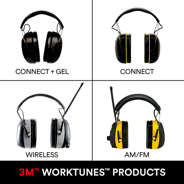 3M Worktunes Connect + Gel Ear Cushions Hearing Protector with Bluetooth Wireless Technology, NRR 23 Db, Hearing Protection for Mowing, Snowblowing, Construction, and Work Shops,Black