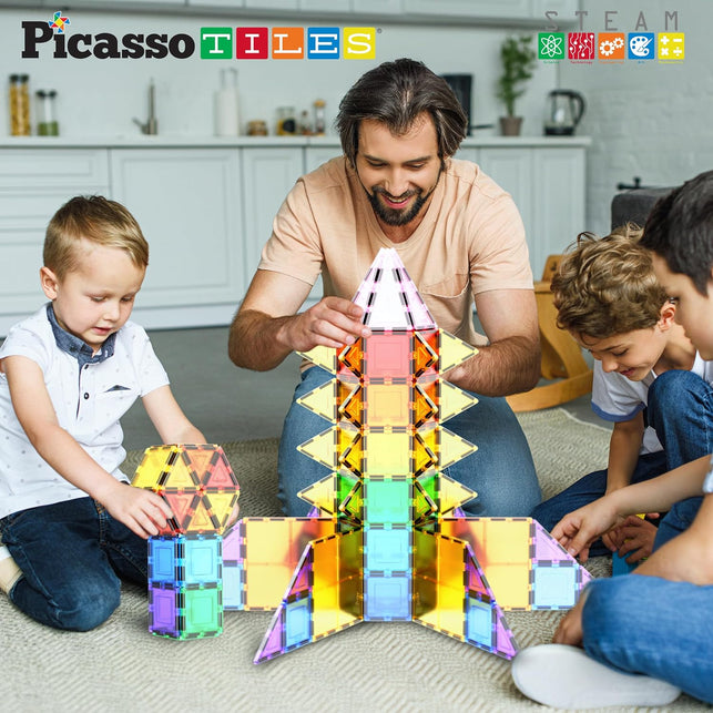 Picassotiles 100 Piece Set 100Pcs Magnet Building Tiles Clear Magnetic 3D Building Blocks Construction Playboards, Creativity beyond Imagination, Inspirational, Recreational, Educational Conventional