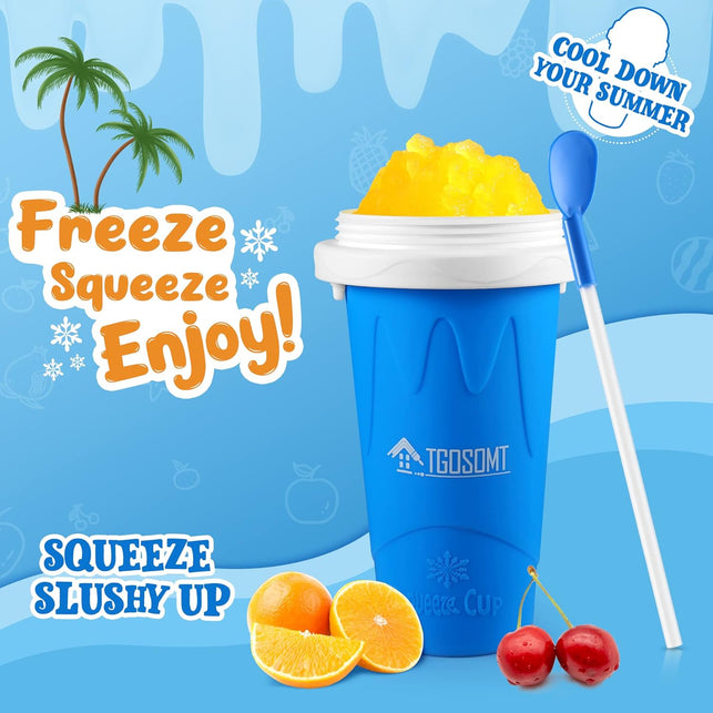 Tgosomt Slushy Cup, TIK TOK Frozen Magic Slushie Maker Cup Squeeze, Cool Fun Stuff Things Gadgets & Great Stocking Stuffers & White Elephant Gifts (Blue)