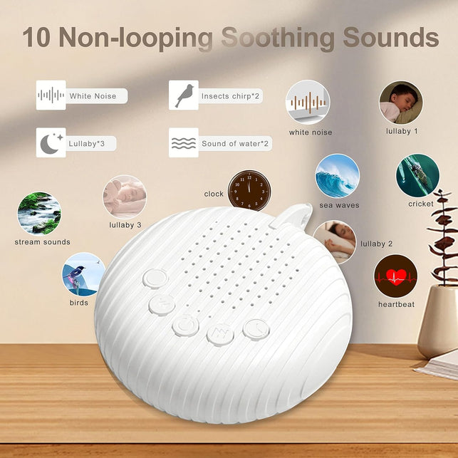 ANYPLUS White Noise Sound Machine, Portable Sound Machine Baby with 10 Soothing Sounds,Volume Control, 4 Timers, Battery Operated and USB Rechargeable Noise Canceling Travel Sound Machine for Nursery