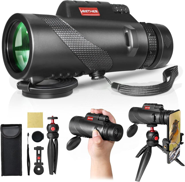 80x100 High Power Monocular Telescope With Smartphone Adapter - For Stargazing & Bird Watching