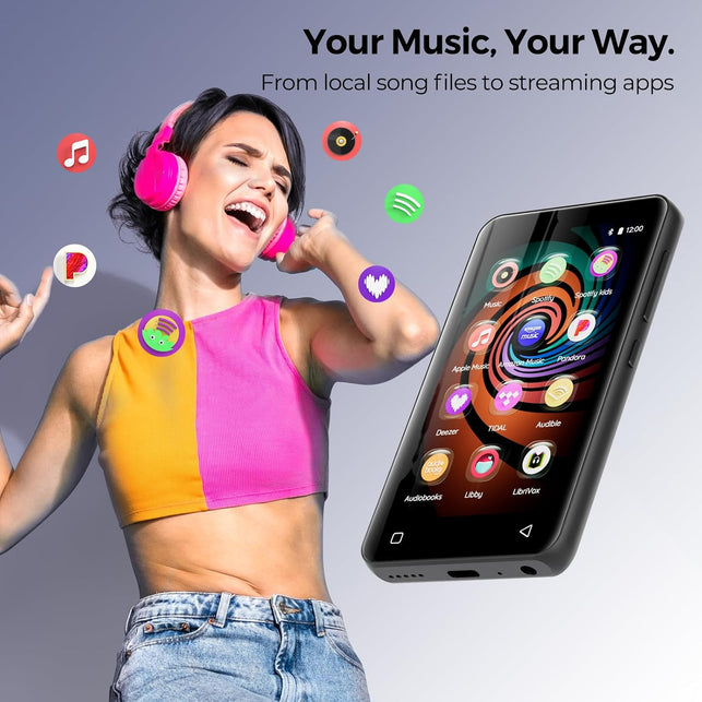 Innioasis 160GB MP3 Player with Bluetooth and Wifi, Android Music Player with Spotify,Amazon Music,Pandora,App Store, 4" Full Touch Screen MP3 Player with Audible,Libby,Hoopla (Black)