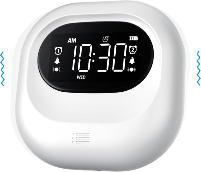 Vibrating Alarm Clock for Heavy Sleepers, Rechargeable Battery Operated Bed Shaker under Pillow, Vibration Adjustable, Wireless,Dual Alarms,Backlight Travel Portable Digital Clock for Hearing-Impaired