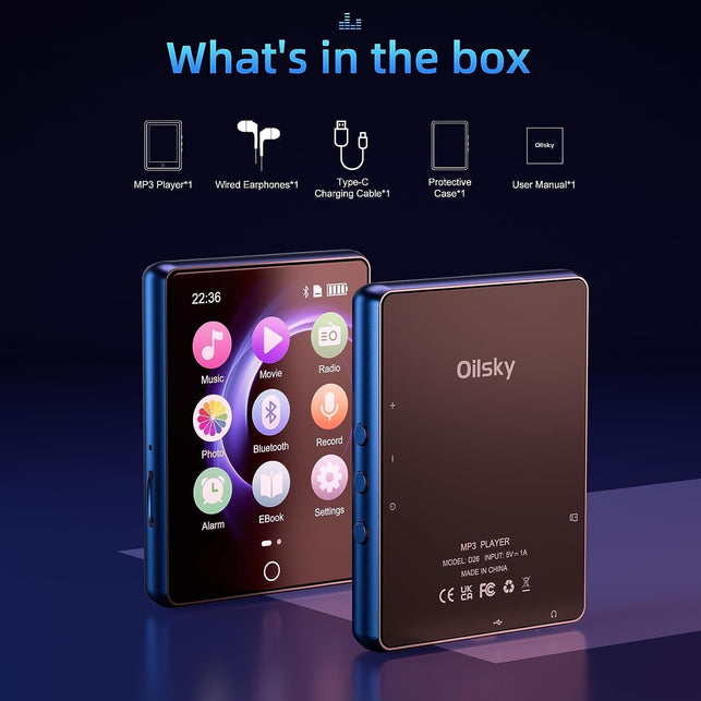 64GB Mp3 Player with Bluetooth 5.0, 2.8" Full Touch Screen Mp4 Music Player, Portable Digital Lossless Media Player with FM Radio Speaker for Kids, up to 128GB, Protective Case Headphones Included