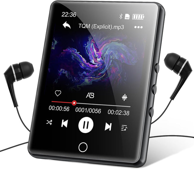 64GB Mp3 Player with Bluetooth 5.0, 2.8" Full Touch Screen Mp4 Music Player, Portable Digital Lossless Media Player with FM Radio Speaker for Kids, up to 128GB, Protective Case Headphones Included