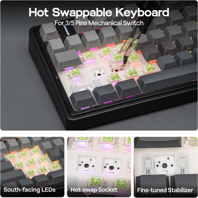 EPOMAKER X Aula F75 Gasket Mechanical Keyboard, 75% Wireless Hot Swappable Gaming Keyboard with Five-Layer Padding&Knob, Bt/2.4Ghz/Usb-C, RGB (Black Gradient, LEOBOG Reaper Switch)