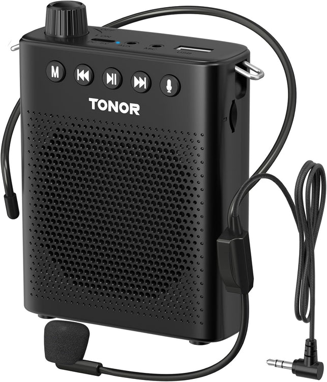 TONOR Voice Amplifier for Teachers, 15W Bluetooth Voice Amplifier with Wireless Headset Mic, Portable Megaphone Speaker Rechargeable PA System 82Ft for Teaching, Speaking, Fitness Instructors K11