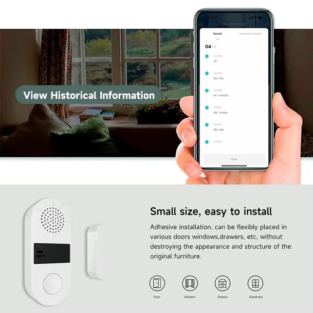 iHseno Tuya Wifi Door Window Sensor Sound and Light Alarm Home Security Wireless Magnetic Anti-Theft Smart Voice Control Protection