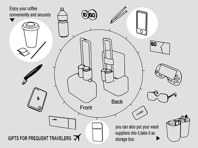 Riemot Luggage Travel Cup Holder Free Hand Drink Carrier - Hold Two Coffee Mugs - Fits Roll on Suitcase Handles - Gifts for Flight Attendants Travelers Accessories