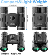 300X25 Binoculars for Adults and Kids, High Powered Mini Pocket Binoculars with Phone Adapter, Waterproof Compact Binoculars for Bird Watching, Hunting, Concert, Theater, Opera, Traveling, Sightseeing