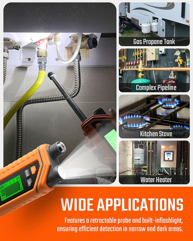 Toptes PT760 Rechargeable Natural Gas Detector, Gas Leak Detector with 12-Inch Extendable Probe,%Lel Propane Leak Detection with Built-In Flashlight for Methane, Butane and More for Home, RV