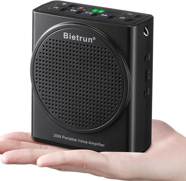 Bietrun Voice Amplifier with Wired Microphone Headset, 20W Rechargeable Mini Portable Voice Amplifier for Teachers, 6H Working Time, with Bluetooth for Teaching, Coach, Instructor