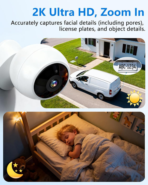 Security Camera Outdoor Wireless Indoor 2K Magnetic, Wifi Battery Powered, Motion Detection, 2-Way Talk, Color Night Vision, Waterproof