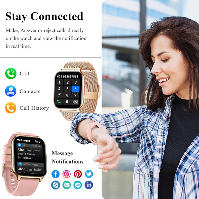 Smart Watch for Women Men Answer/Make Calls, 2.01" Fitness Watch with Blood Pressure Monitor Fitness Tracker 110+Sports Modes Step Counter IP68 Waterproof Smartwatch for Android Ios