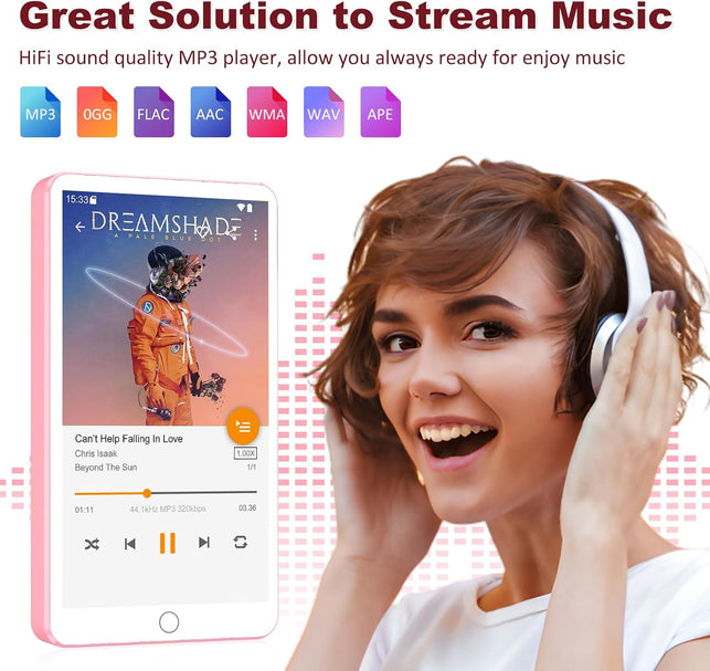 Android 13 MP3 Player with Bluetooth Wifi, MP3 & MP4 Players with 4" Touchscreen and Speaker, MP3 Music Players with Spotify, Audible, Amazon Music, Play Store (16GB, Pink)