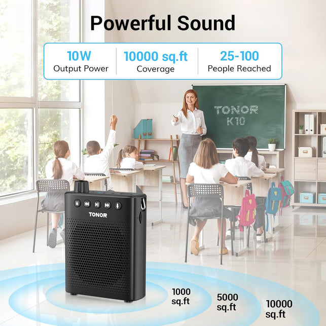 TONOR Voice Amplifier for Teachers, 15W Bluetooth Voice Amplifier with Wireless Headset Mic, Portable Megaphone Speaker Rechargeable PA System 82Ft for Teaching, Speaking, Fitness Instructors K11