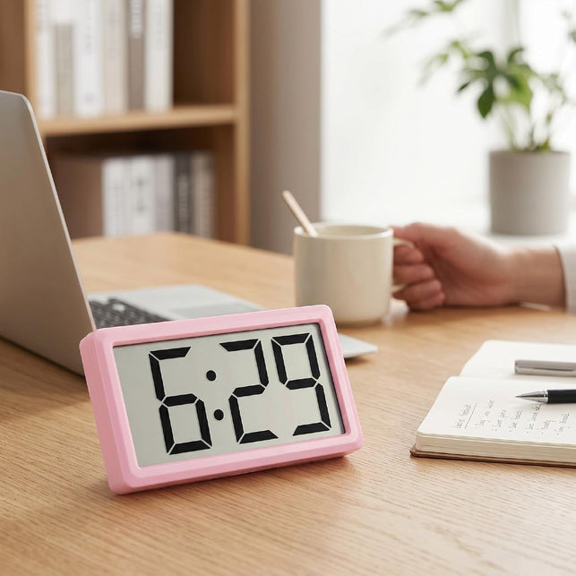 SENECESLI Small Magnetic Digital Clock, 3.3In Screen Travel Clock for Car, Compact Battery Operated for Bedroom, 12 Hour Display with Stand for Classroom (Pink)
