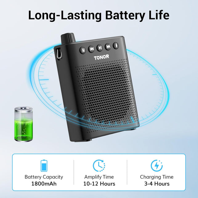 TONOR Voice Amplifier for Teachers, 15W Bluetooth Voice Amplifier with Wireless Headset Mic, Portable Megaphone Speaker Rechargeable PA System 82Ft for Teaching, Speaking, Fitness Instructors K11