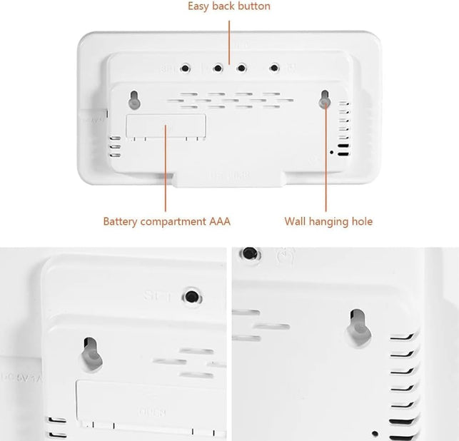 Voice Control Alarm LED Digital Clocks Temp Date Week Display Wall Clock 12/24H DST Brightness Setting 2 Alarms Clocks