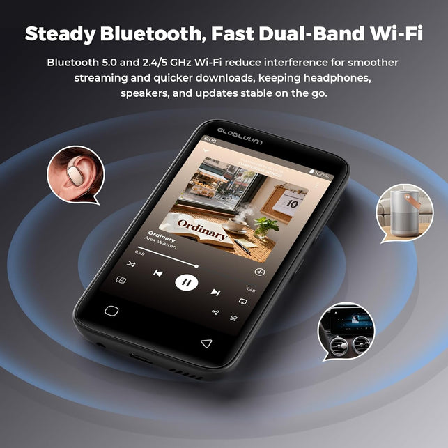 160GB MP3 Player with Bluetooth 5.0 and Wifi, Music Player with Spotify, Audible, Pandora, Libby, Spotify Kids, 4" Touchscreen Android MP4 Player with Hifi Sound, FM Radio (Glossy Black)