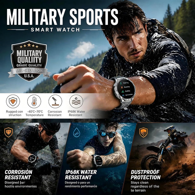 AK106 Military Smartwatch Men 1.7" IP68 1400Mah