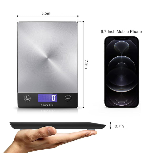 Crownful Food Scale - 15Kg Digital Kitchen Scale, Rechargeable, Sliver