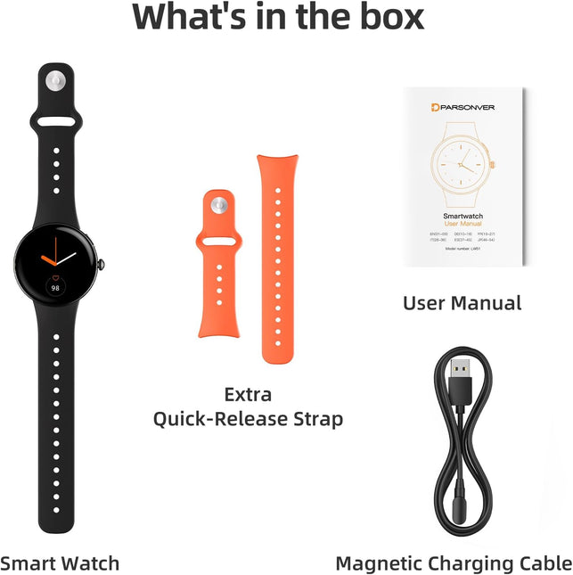 Parsonver AMOLED Smart Watch for Men Women, Always-On Display Fitness Tracker, Answer/Make Calls, 2 Quick-Release Bands, 120+ Sports Modes, Pedometer, Smartwatch for Android & Iphone, Black