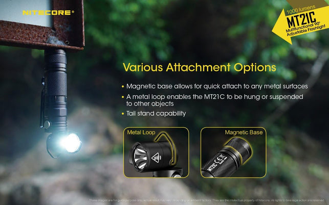Nitecore MT21C LED Flashlight, 1000 Lumen Right Angle 90 Degree Tiltable Head L-Shape USB Rechargeable with Hard Duty Holster