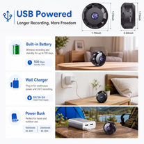 Mini Hidden Camera 1080P Full HD Hidden Camera Portable Small Nanny Cam with Night Vision and Motion Detection - Built-In Battery - 1-Way Audio Covert Security Camera for Home/Office/Indoor/Outdoor