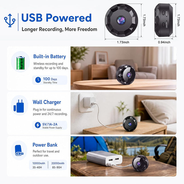 Mini Hidden Camera 1080P Full HD Hidden Camera Portable Small Nanny Cam with Night Vision and Motion Detection - Built-In Battery - 1-Way Audio Covert Security Camera for Home/Office/Indoor/Outdoor