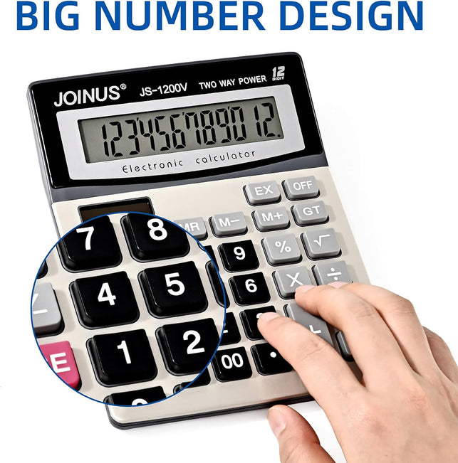 Calculator, Standard Function Desktop Calculator with 12-Digit Large LCD Display and Big Sensitive Computer Keys, Solar Battery Dual Power Calculator，Easy to Use Basic Calculator
