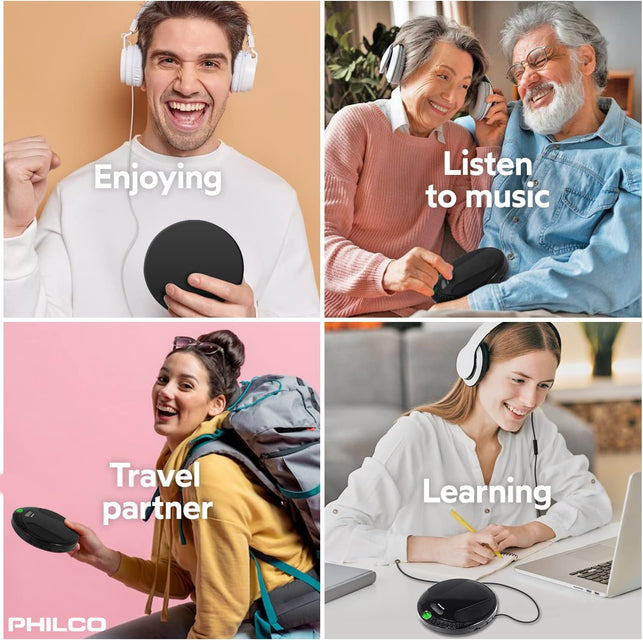 PHILCO Personal CD Player with 60 Second Anti-Shock - Portable, Compact, and Easy to Use - Includes Headphones