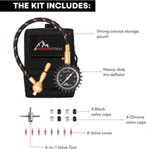 Boulder Tools Heavy Duty Rapid Tire Deflator & Molle Pouch - Precision Release Button Air down Offroad Kit - Glows in Dark, Bonus: Valve Caps, Cores, Repair Tool | Quickly Deflate 4X4 off Road Tires