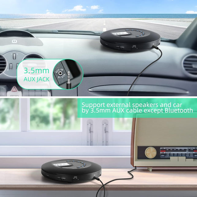 CD Player Portable, Rechargeable Portable CD Player for Car and Travel, Small CD Player with Headphone and Anti-Skip/Shockproof, Personal CD Player with LCD Display, AUX Cable, Backlight