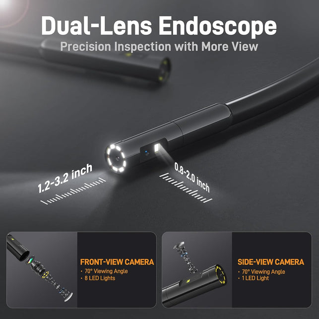 Teslong Dual Lens Endoscope with Light, Mechanic Borescope Inspection Camera, Fiber Optic Scope, Flexible Snake Probe for Automotive, HVAC, Wall & Home Inspections (16.5FT)