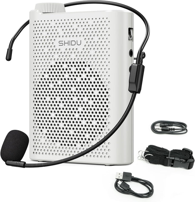 SHIDU Voice Amplifier, Bluetooth Power Voice Amplifier for Teachers Rechargeable Personal Speakers Microphone Headset Support MP3 Format AUX FM for Classroom Tour Guide Training Meeting Speech