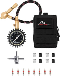 Boulder Tools Heavy Duty Rapid Tire Deflator & Molle Pouch - Precision Release Button Air down Offroad Kit - Glows in Dark, Bonus: Valve Caps, Cores, Repair Tool | Quickly Deflate 4X4 off Road Tires