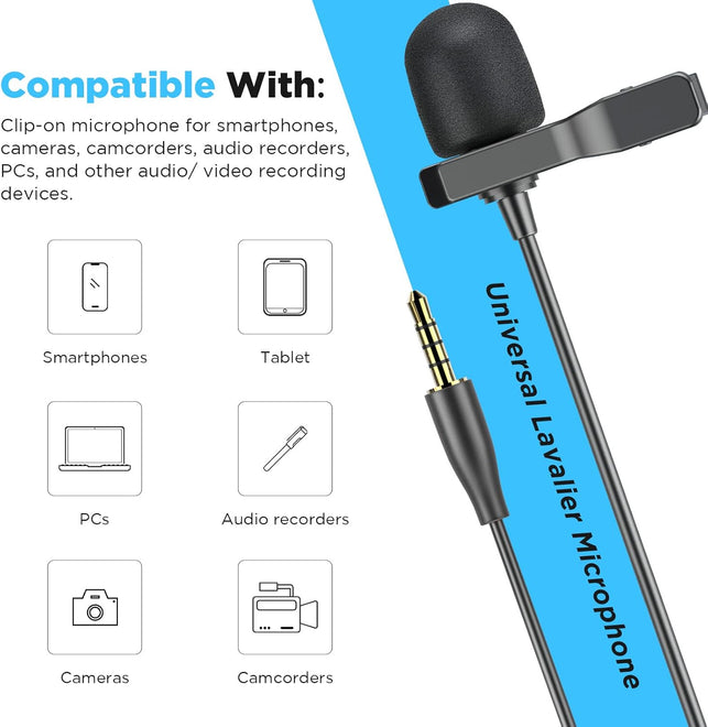 BOYA BY-M1S Professional Lavalier Lapel Microphone Omnidirectional Condenser Mic for Iphone Android Smartphone DSLR Camera, Camcorders, Audio Recorders, PC Laptop Recording