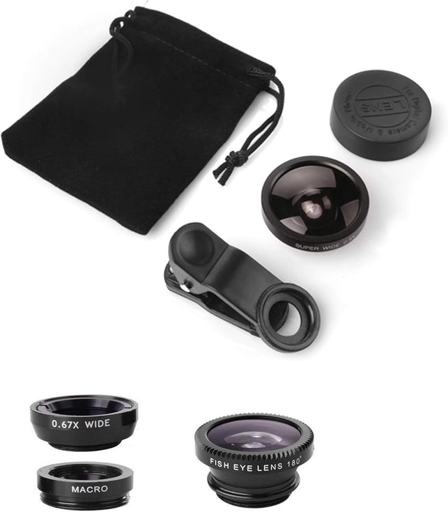 Ailun iPhone Lens,3 in 1 Clip On 180 Degree Fish Eye Lens+0.65X Wide Angle+10X Macro Lens,Universal HD Camera Lens Kit for iPhone 7/6s/6s Plus/6/SE/5/